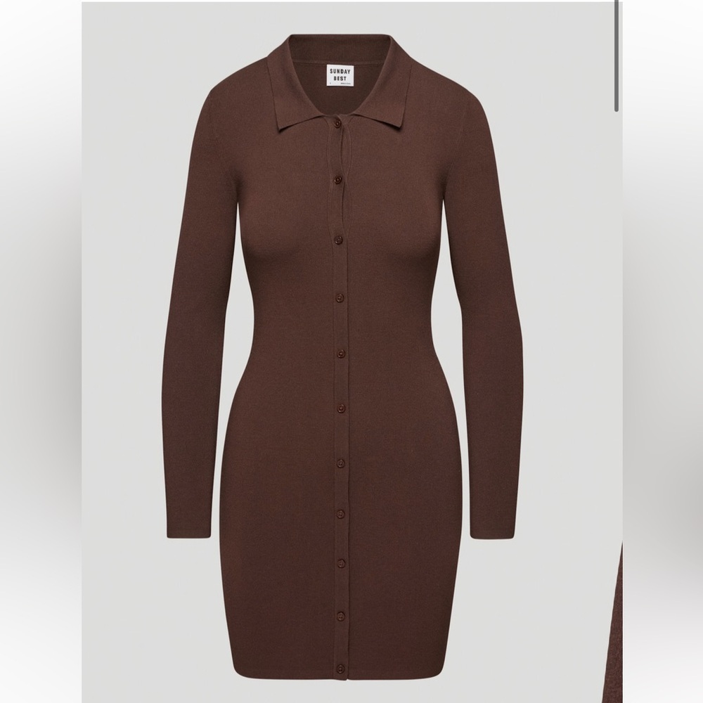 Chocolate Brown Button-Front Knit Dress - Picture 2 of 4